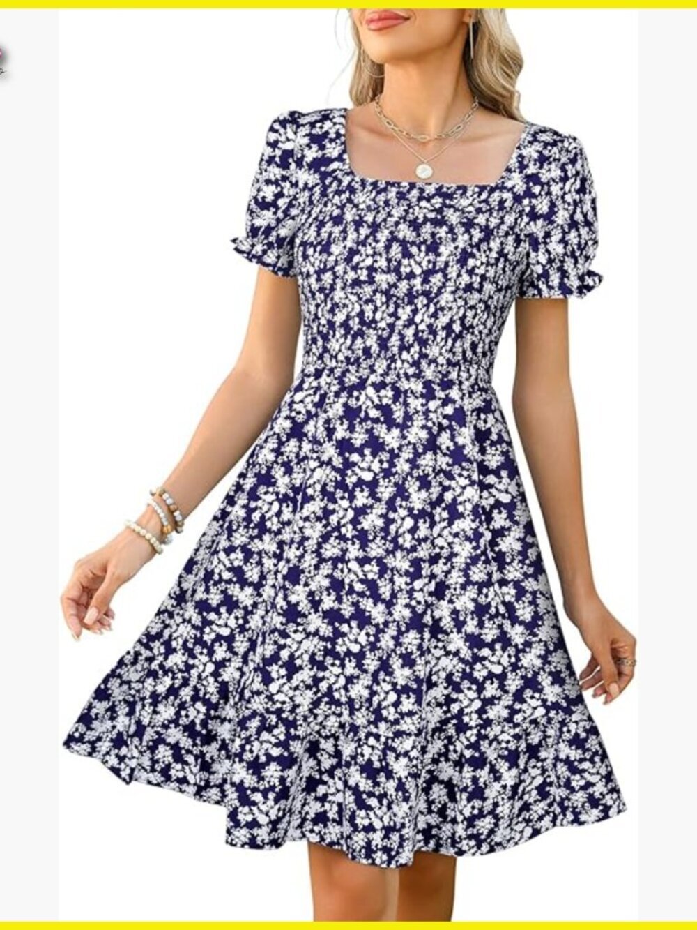 Short Sleeve Square Neck Tiered Sundress with Pockets Casual Spring Summer